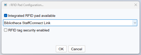 An image of the correct options for RFID pad configuration.