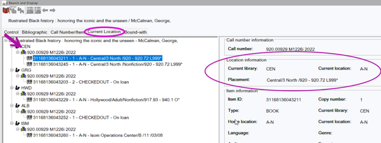 Screenshot of Item search placement.