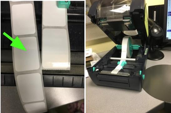 image of label roll and what it looks like when properly loaded