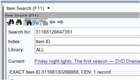 image of symphony showing Item ID search