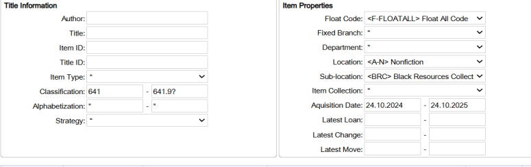 IMMS screenshort showing where to enter classification, date range and BRC collection