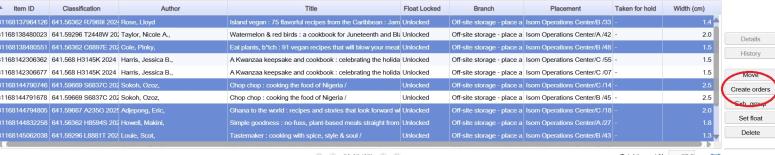 screenshot showing how to select titles and create orders.