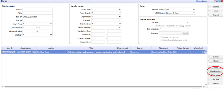 Item ID of first title entered; result displayed and selected