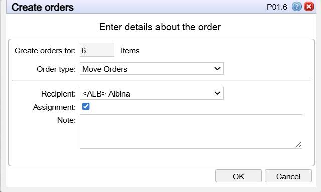 pop up showing create order details