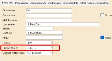 A screenshot illustrating the correct Profile Name for deleting an account