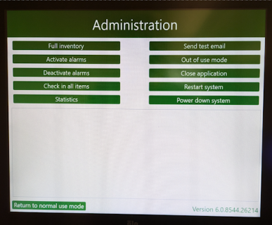 An image of the Smartshelf Administration menu