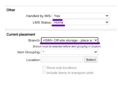 IMMS screenshot "Handled by IMMS: yes and Placement: ISM